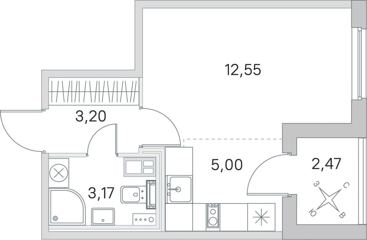 Планировка: Студия · 23,92 м² · ЖК «Любоград»