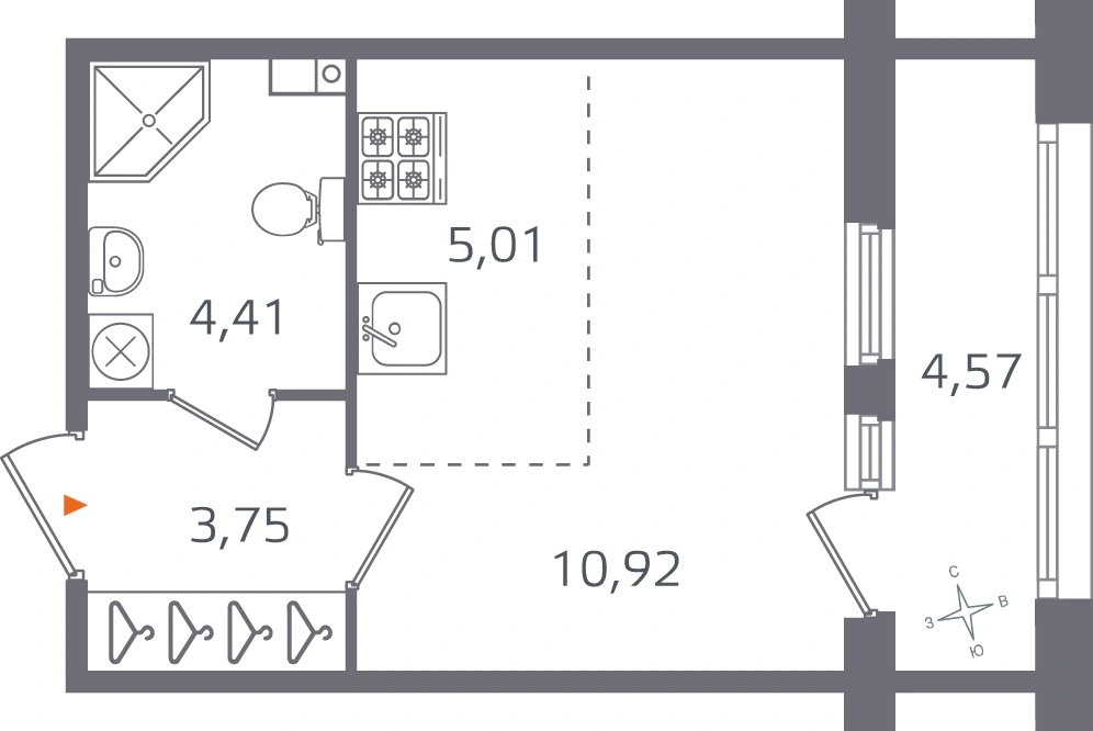 Планировка: Студия · 24,09 м² · ЖК «Б15»