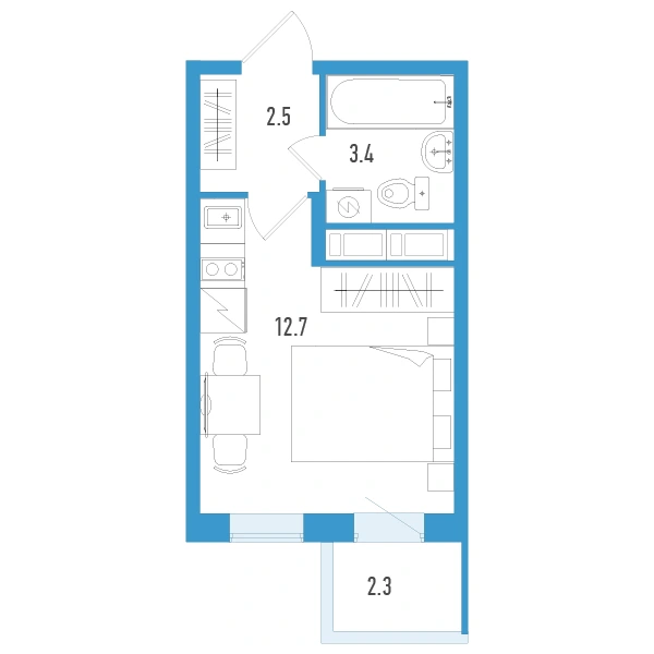 Планировка: Студия · 19,3 м² · ЖК «Аэросити Клаб»