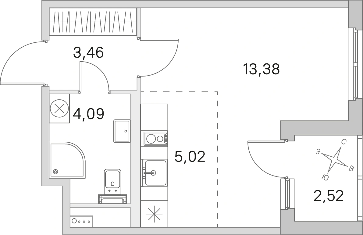 Планировка: Студия · 25,95 м² · ЖК «Любоград»
