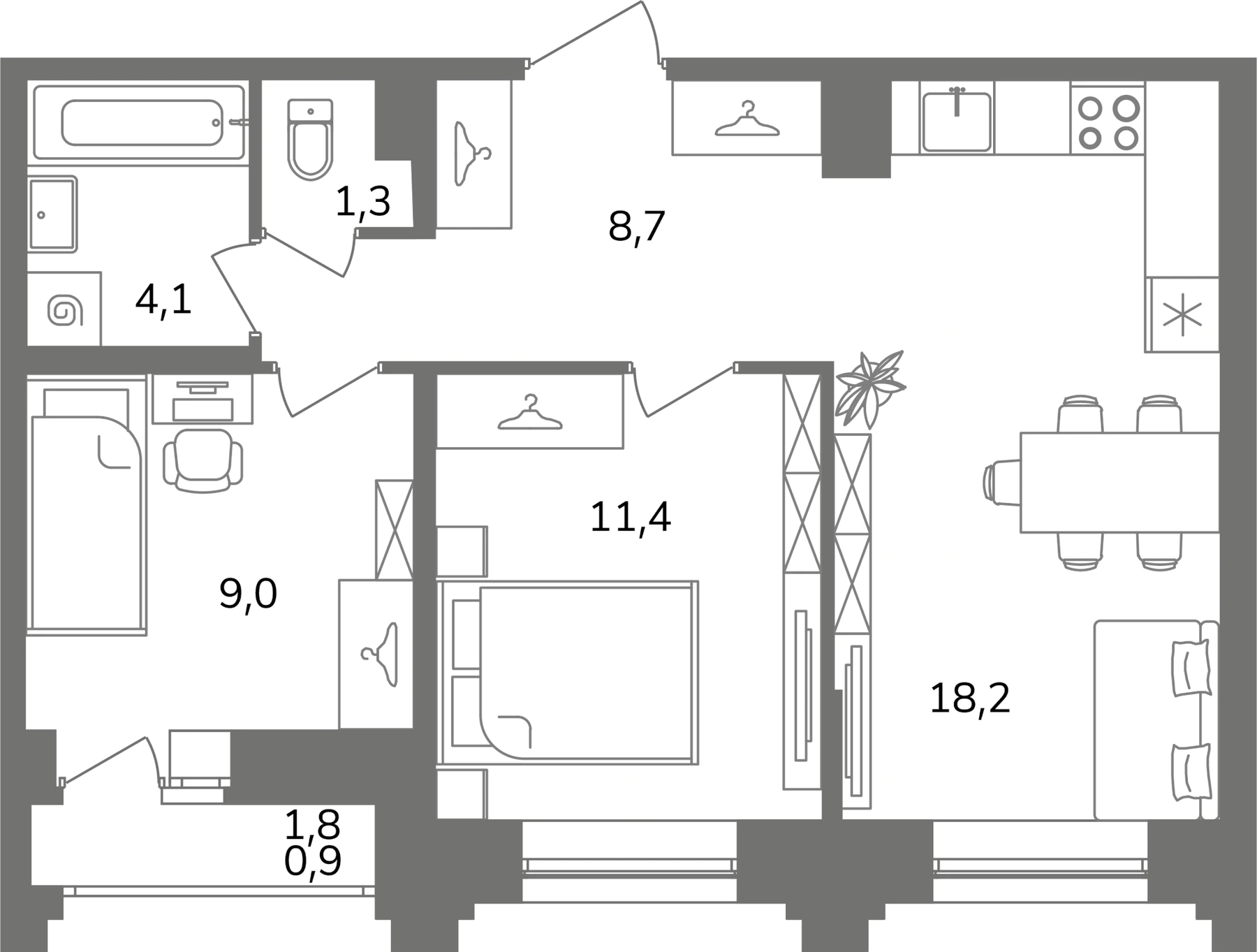 Планировка: 2‑комнатная · 53,6 м² · ЖК «Антверпен»