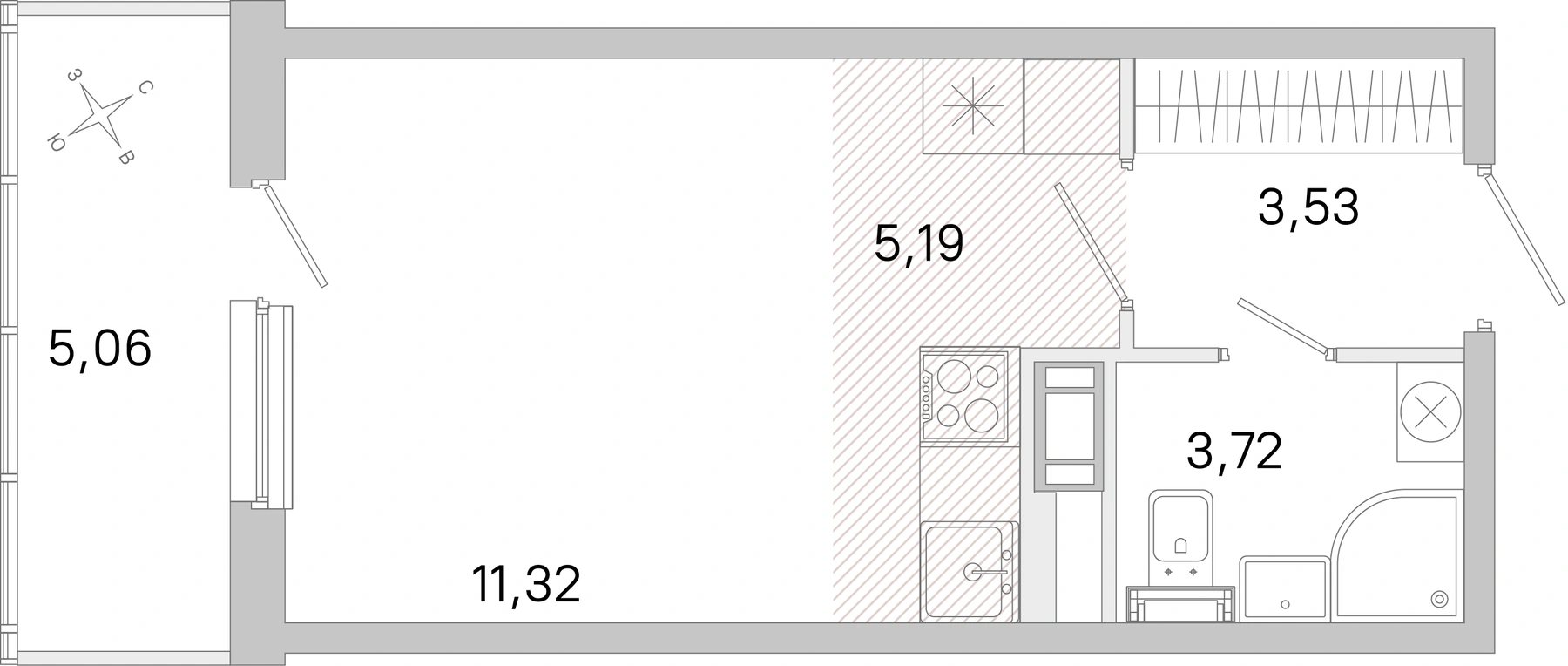 Планировка: Студия · 23,76 м² · ЖК «ЮгТаун»