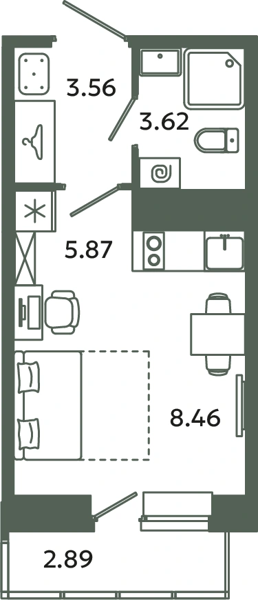 Планировка: Студия · 22,38 м² · ЖК «Загляденье»