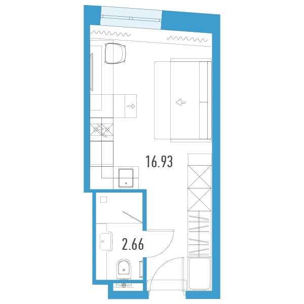 Планировка: Студия · 19,59 м² · апарт-отель «ЙЕС Лидер»