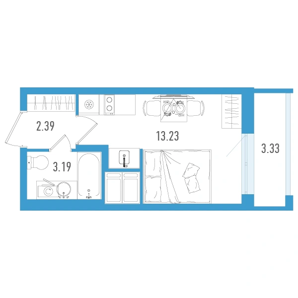Планировка: Студия · 19,81 м² · ЖК «Старлайт»